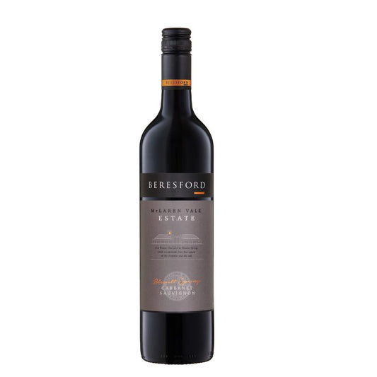 A bottle of Beresford Estate Cabernet Sauvignon 2019 wine with a label that includes the brand name and the variety of the wine.