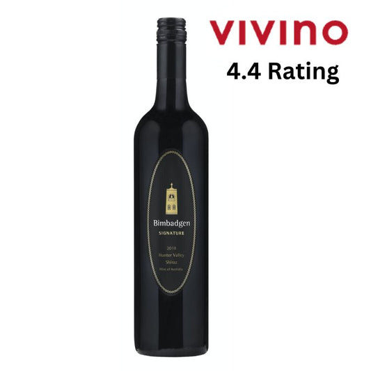 A bottle of Bimbadgen Signature Shiraz 2018 wine with a rating of 4.4 from Vivino.