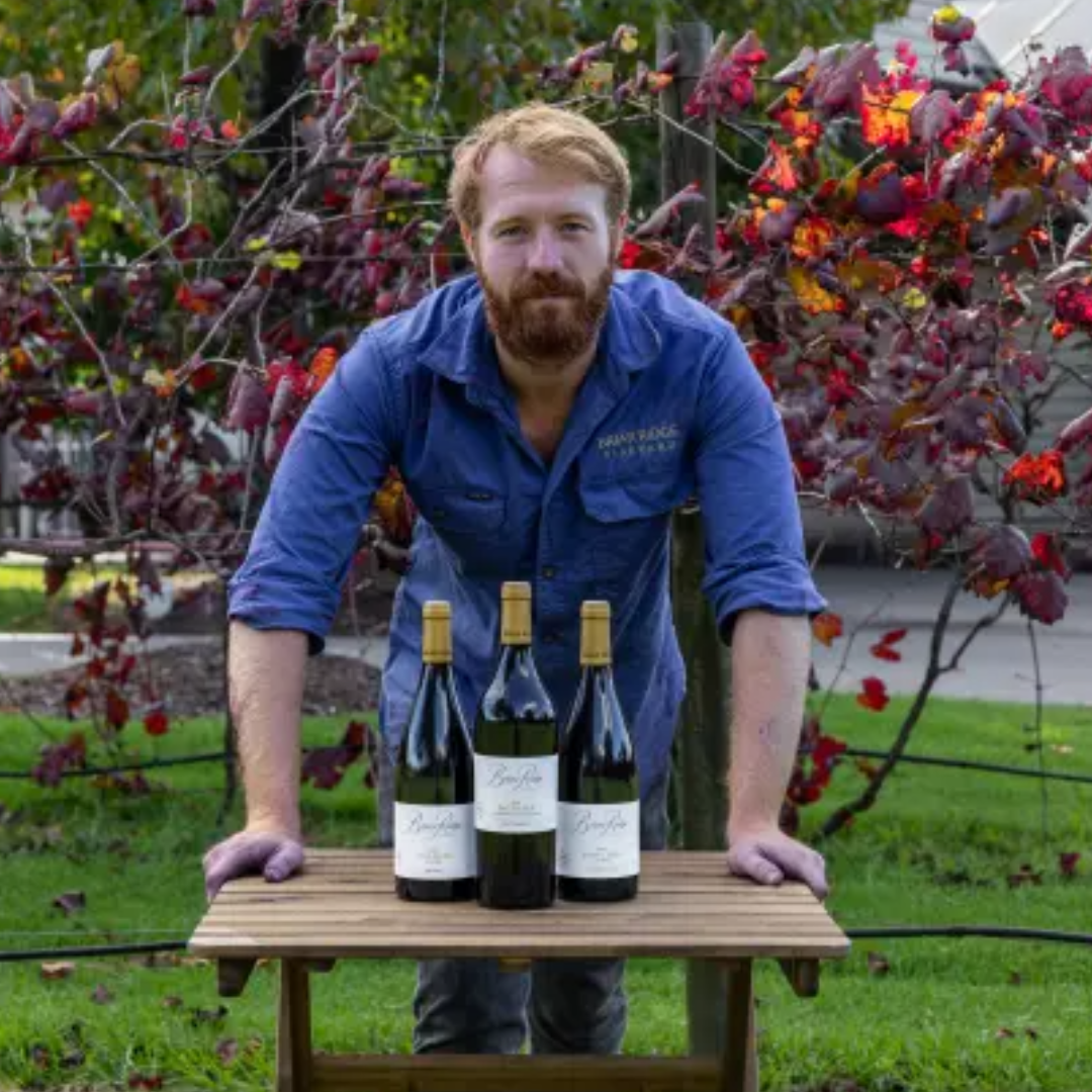 Man with Briar Ridge Dairy Hill Shiraz 2017 bottles