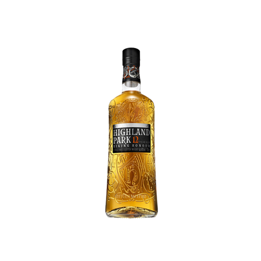 Highland Park whisky bottle on a white background