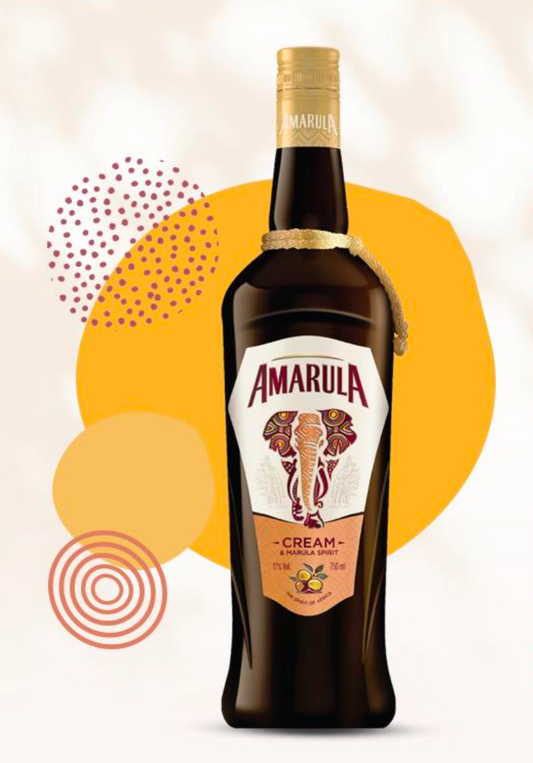 Amarula cream bottle on a decorative background
