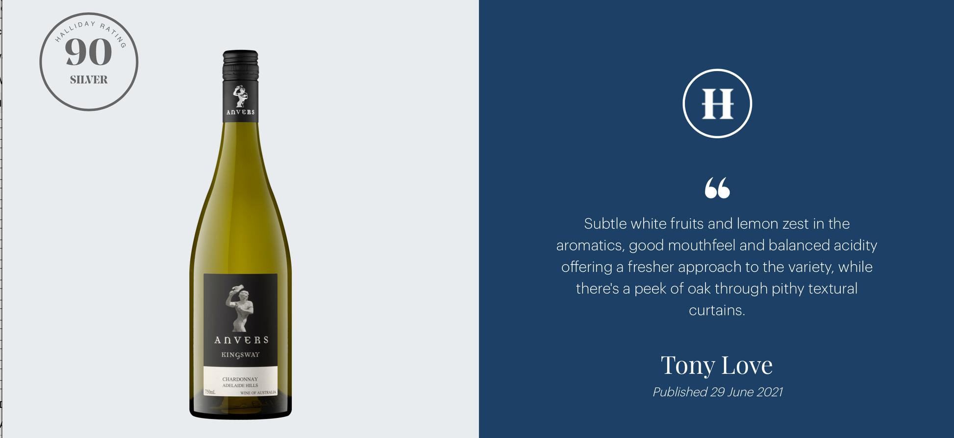 Anvers Kingsway Shiraz 2020 Red Wine with tony love quote