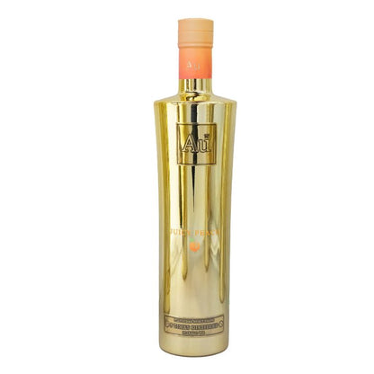Gold bottle with a beige cap on a white background