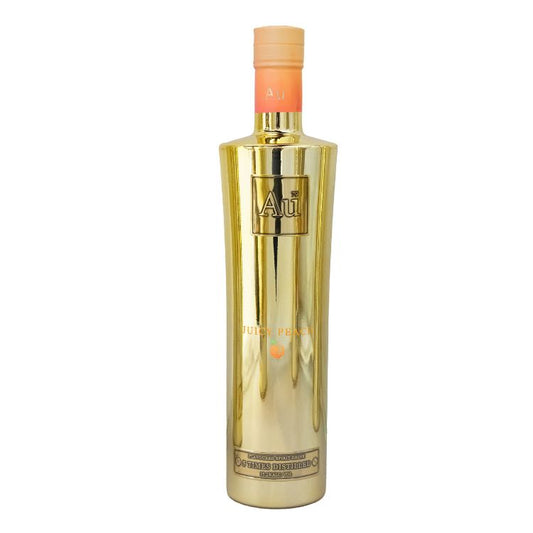 Gold bottle with a beige cap on a white background