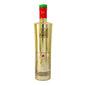 Gold bottle with red cap featuring strawberry design on a white background