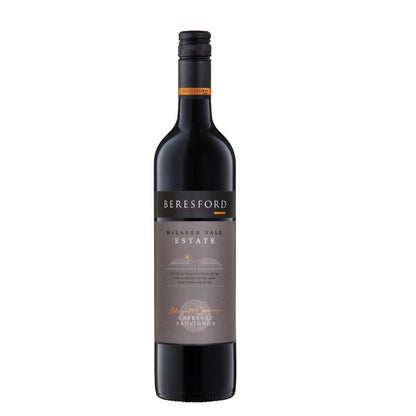 A bottle of Beresford Estate Cabernet Sauvignon 2019 wine with a label that includes the brand name and the variety of the wine.