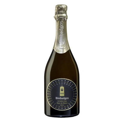 A bottle of Bimbadgen Blanc De Blanc sparkling wine with a label featuring the brand name and the text 'Hunter Valley'.