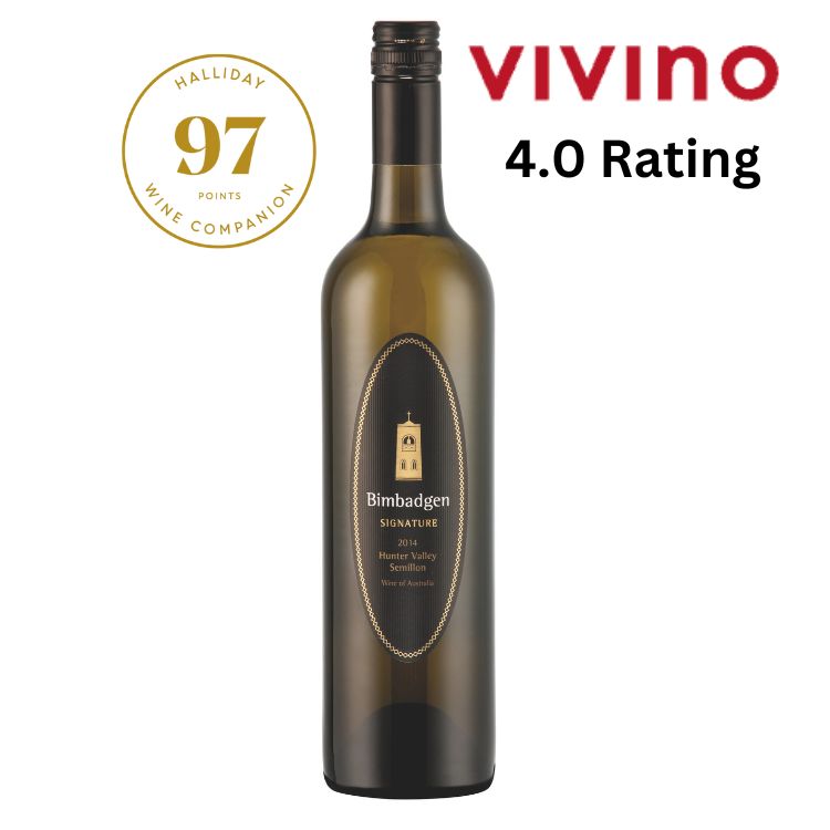 Wine bottle with Halliday Wine Companion and Vivino ratings on a white background