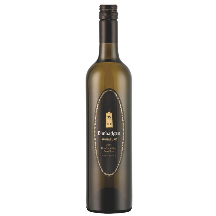 A bottle of Bimbadgen Signature Semillon 2014 white wine.