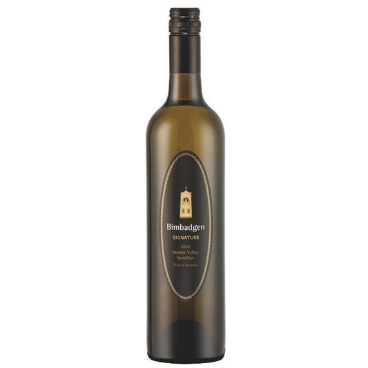 A bottle of Bimbadgen Signature Semillon 2014 white wine.