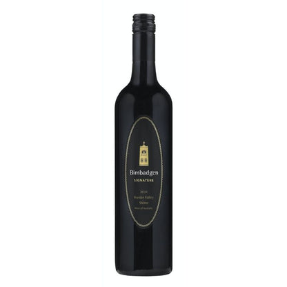 Wine bottle with Bimbadgen label on a white background