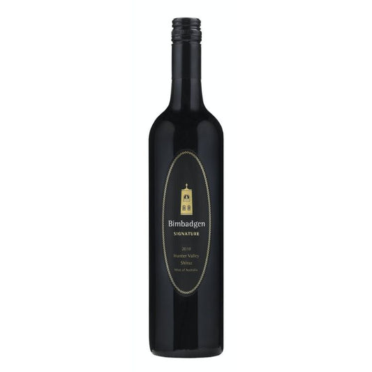Wine bottle with Bimbadgen label on a white background