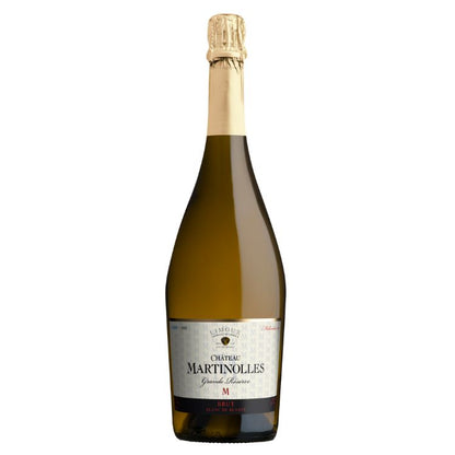 Bottle of Chateau Martinolles wine on a white background