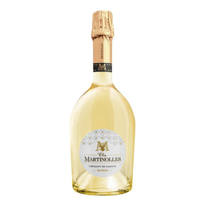 Bottle of Martinolles sparkling wine on a white background