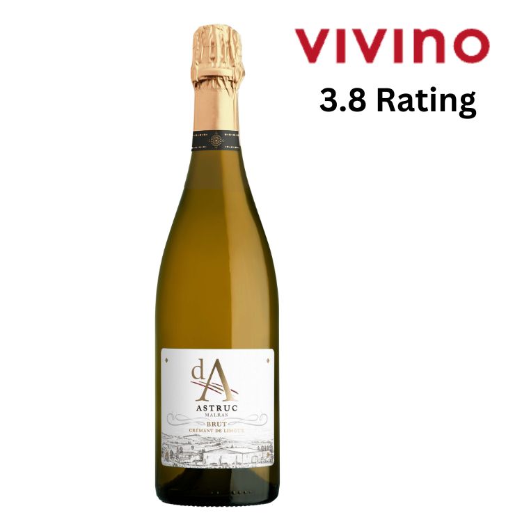 Bottle of wine with a label and 'Vivino' rating on a white background