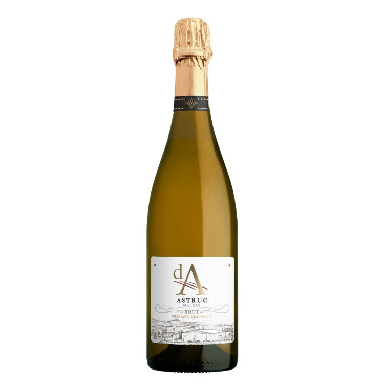 Bottle of Astruc champagne on a white background