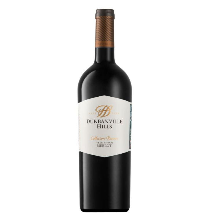 Bottle of Durbanville Hills The Lighthouse Merlot 2019 wine with a dark label.