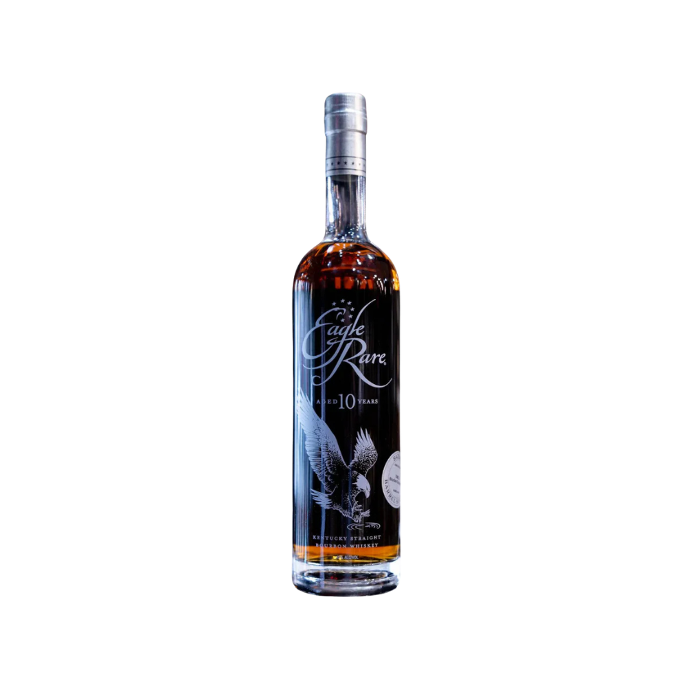 Bottle of Eagle Rare bourbon whiskey on a white background
