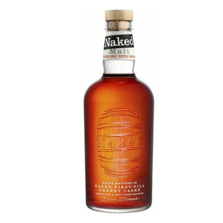 Naked Malt whisky bottle on a white background