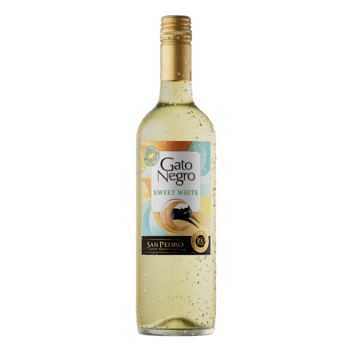 Bottle of Gato Negro sweet white wine on a white background