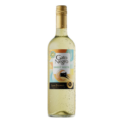 Bottle of Gato Negro sweet white wine on a white background