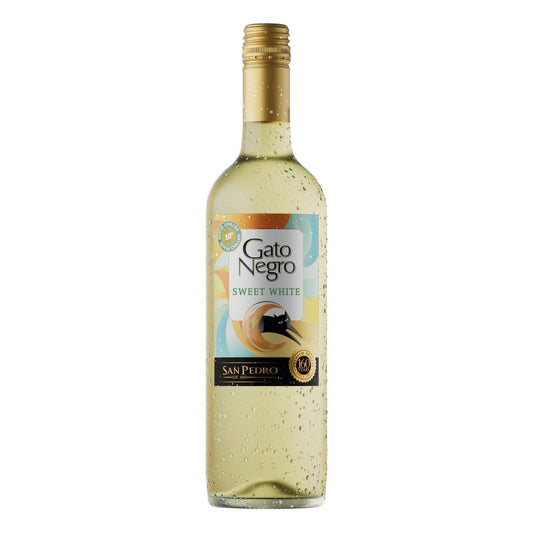 Bottle of Gato Negro sweet white wine on a white background