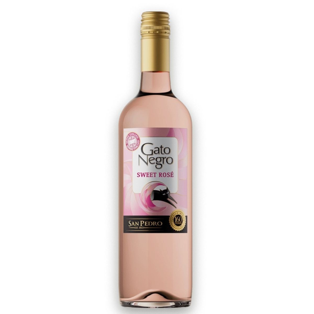 Bottle of Gato Negro Sweet Rosé wine on a white background