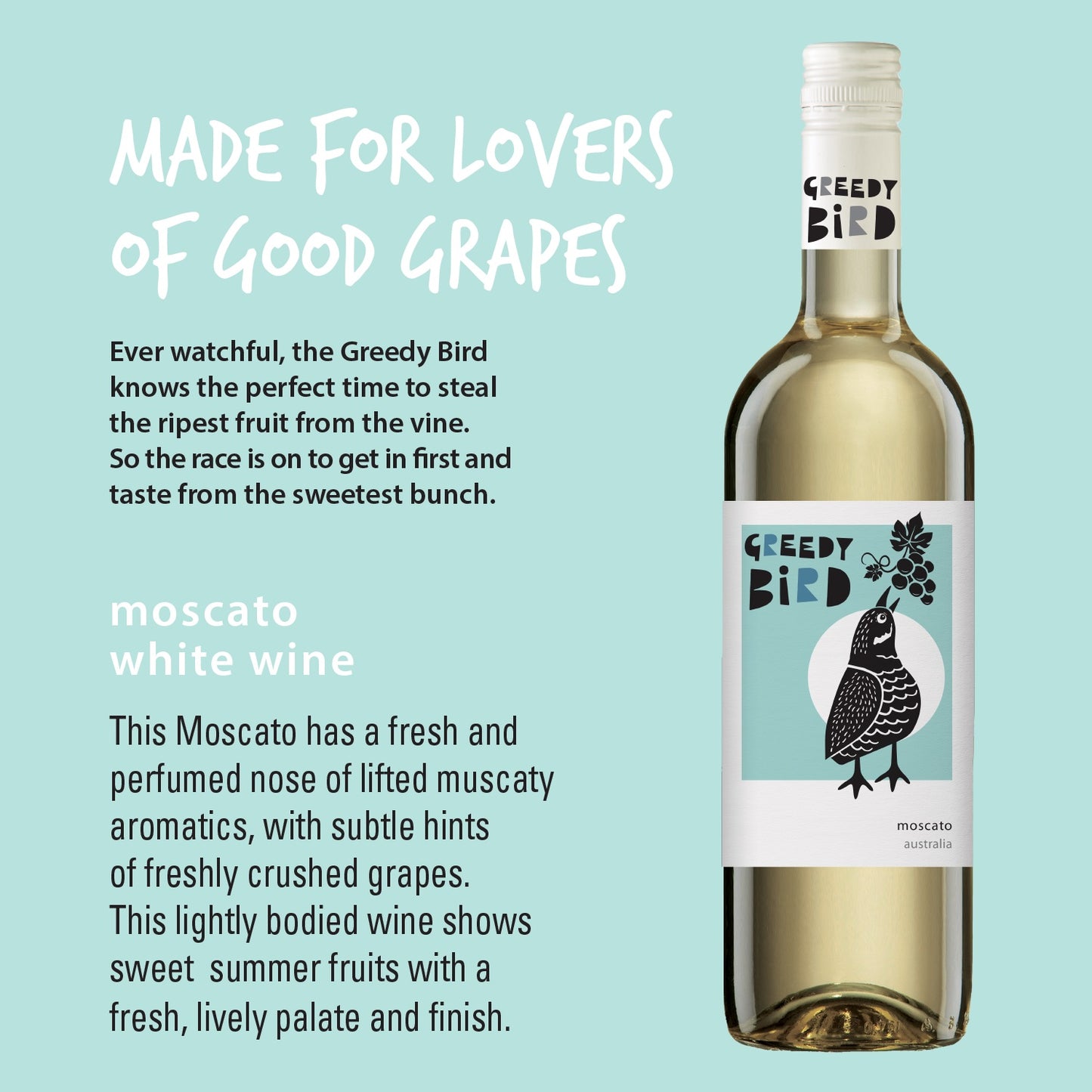 Greedy Bird Australian Moscato Sparkling Wine with product description
