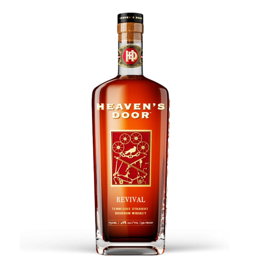 Bottle of Heaven's Door Revival Tennessee Straight Bourbon Whiskey on a white background