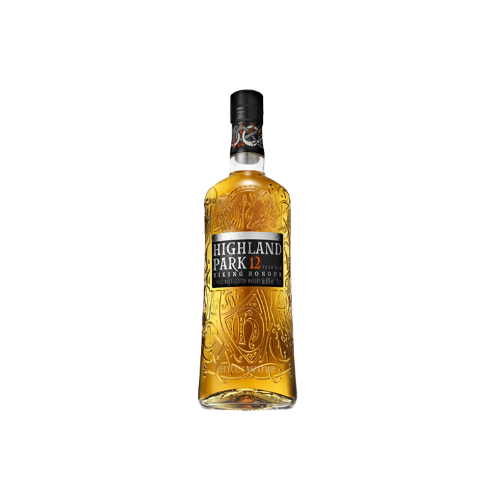 Highland Park whisky bottle on a white background