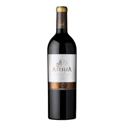 A bottle of Jean Claude Mas Astélia Cabernet Sauvignon 2017 red wine with a deep garnet red label and gold accents.