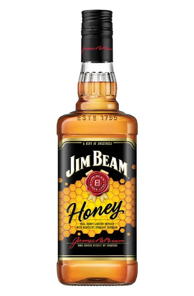 Jim Beam Honey whiskey bottle on a white background