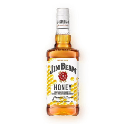 Jim Beam Honey whiskey bottle on a white background