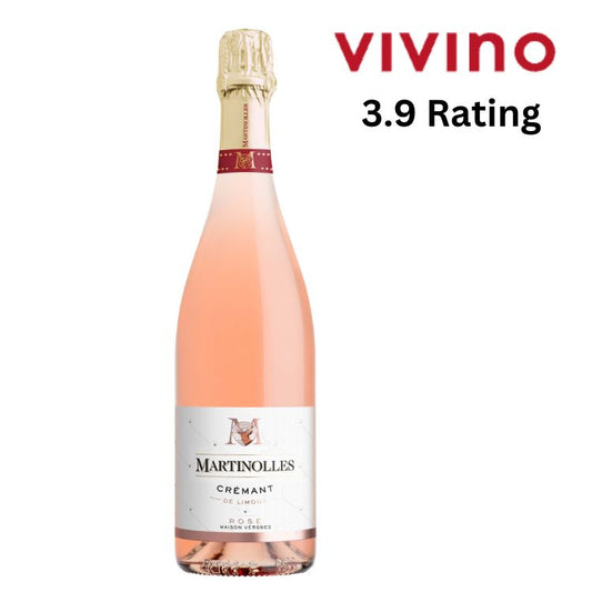 Bottle of Martinolles Cremant Rosé with a Vivino rating displayed on a white background