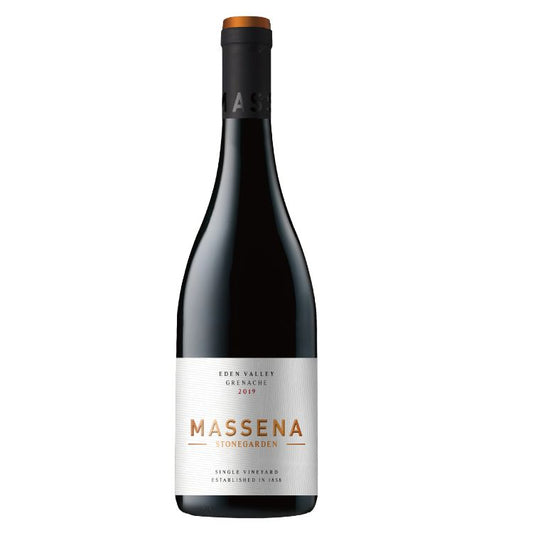 A bottle of Massena Stonegarden Grenache 2019 wine with a label that includes the brand name and the wine variety.