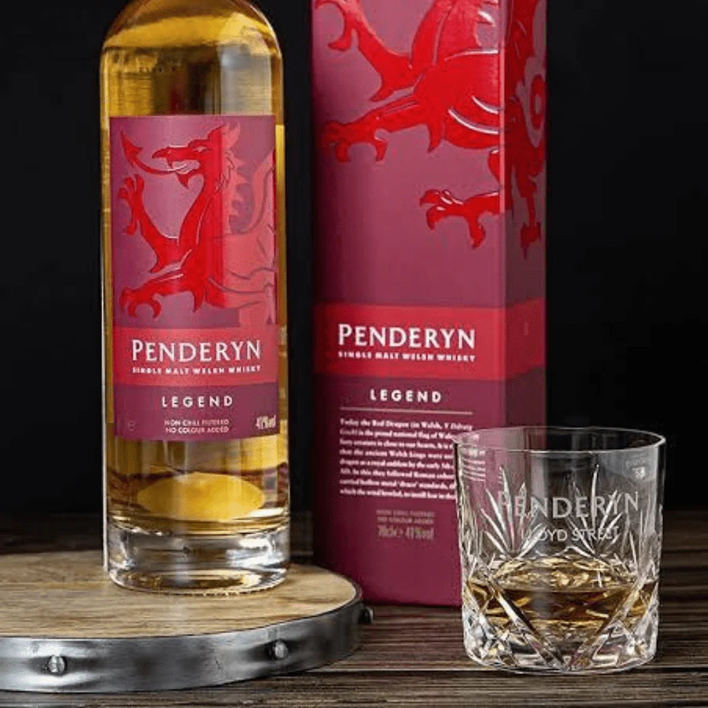 Close up shot of Penderyn Welsh Single Malt Whisky Dragon Range Legend 