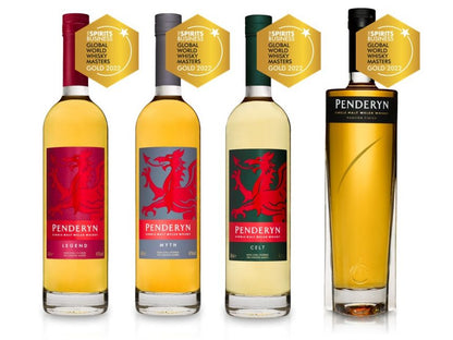 A series of penderyn wine bottles