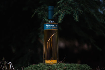Nature background shot of Penderyn Welsh Single Malt Whisky Peated Gold Range 