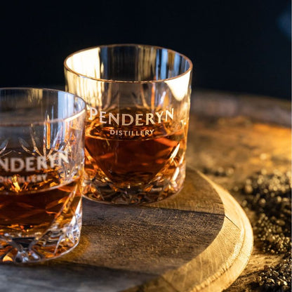 Penderyn Welsh Single Malt Whisky Sherrywood Finish Gold Range on shot of glass