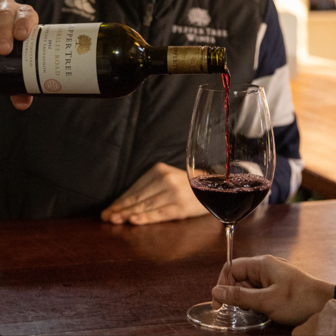 Pepper Tree Elderslee Road Wrattonbully Cabernet Sauvignon 2017 pored into glass of wine