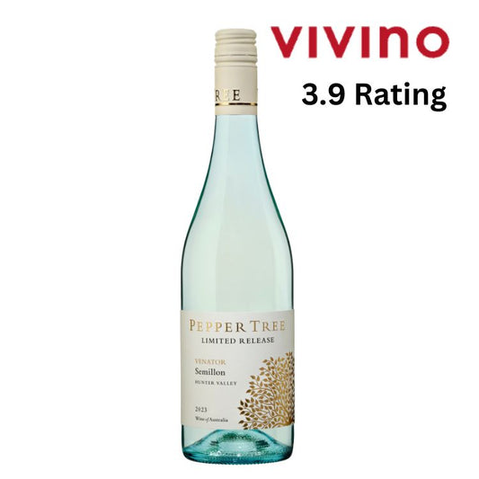 Wine bottle with 'Vivino' rating displayed on a white background