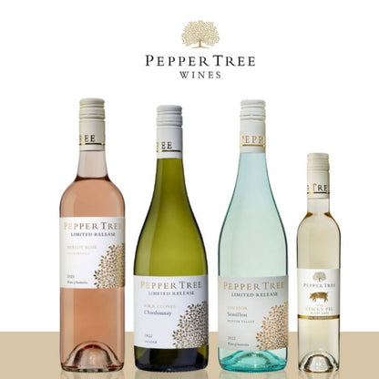 Four bottles of Pepper Tree Wines on a white background