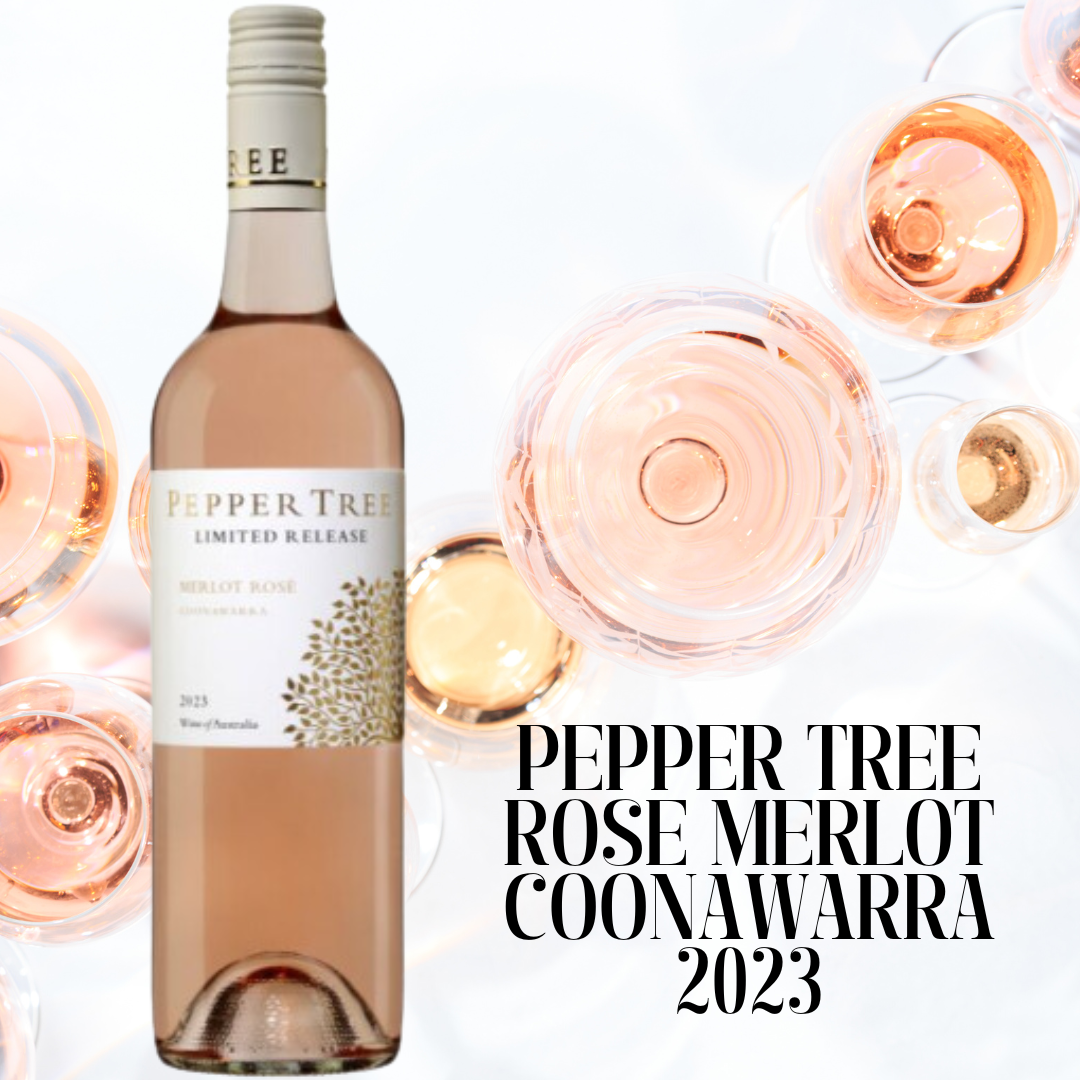 Pepper Tree Rose Merlot Coonawarra 2023 with pink color elements