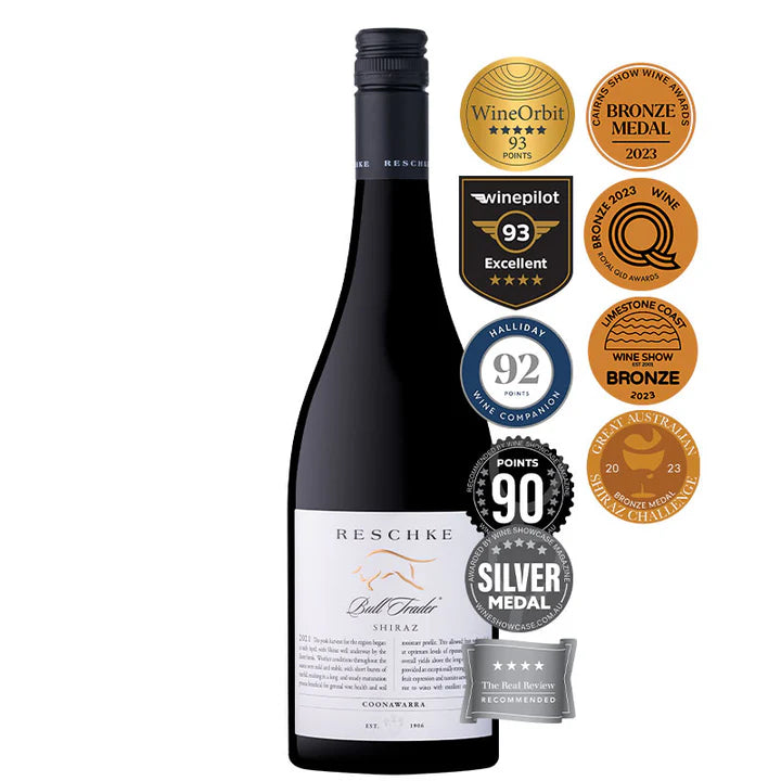 Reschke Bull Trader Shiraz 2021 with awards showcasing