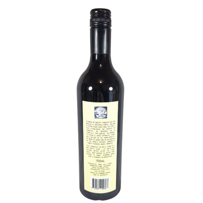 Wine bottle with a visible label on a white background