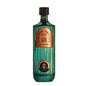 Green bottle of Strange Natty Gin with a bronze label on a white background