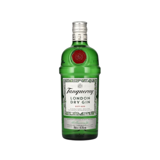 Bottle of Tanqueray London Dry Gin on a white background
