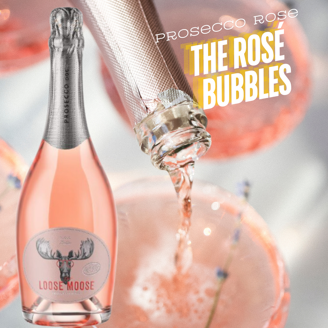 The Loose Moose Italian Prosecco DOC Rosé with pink visual