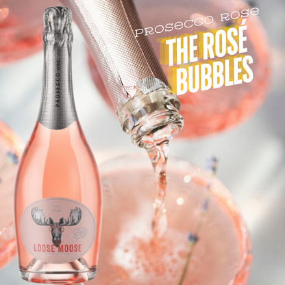 The Loose Moose Italian Prosecco DOC Rosé with pink visual