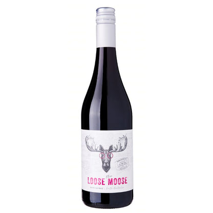 A bottle of The Loose Moose South Australia Shiraz wine with a label featuring a moose's head and the text 'LOSE MOOSE'.